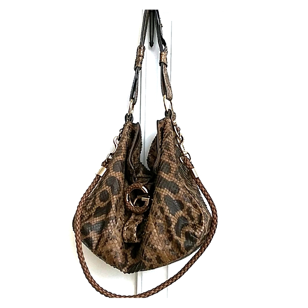 Gucci Tote Shoulder Crossbody Snake Skin Bag